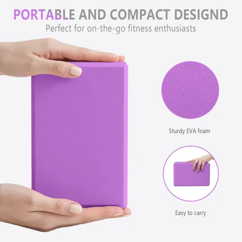 Miniatura 4 de Paquete de 2 bloques de yoga de 9 x 6 x 4 pulgadas con bloques de espuma de yoga duraderos, alta densidad y superficie antideslizante para yoga