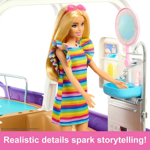 Miniatura 10 de Set de juego de barco de ensueño de Barbie con más de 20 accesorios temáticos marinos de tamaño para muñecas de moda, incluyendo piscina, tobogán