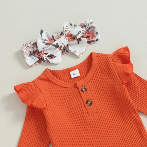 Miniatura 4 de Kuriozud Conjunto de Pantalones Acampanados para Bebé Recién Nacida Niña Mameluco con Volantes Lindo Lazo Pantalones Acampanados Diadema Ropa Linda