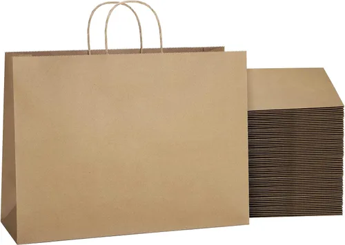 Miniatura 10 de SHOPDAY Bolsas de papel negro con asas de 16 x 6 x 12 pulgadas, paquete de 25 bolsas de papel kraft grandes a granel, bolsas de compras, bolsas