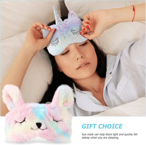Miniatura 3 de Healifty 3 piezas de felpa para dormir, ojos de conejo, gato, mullido y peludo, cubierta de sueño de unicornio para dormir, sombra de ojos suave