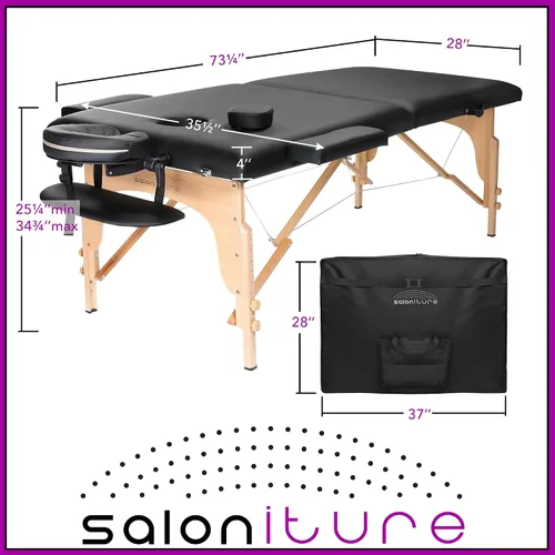 Miniatura 7 de Saloniture - Mesa de masaje plegable portátil profesional con estuche de transporte, color negro