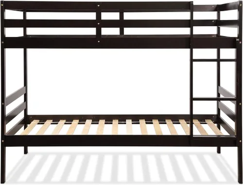 Miniatura 9 de Costzon Literas de tamaño individual sobre individual, dos camas convertibles de madera, litera de madera maciza de goma con escalera integrada