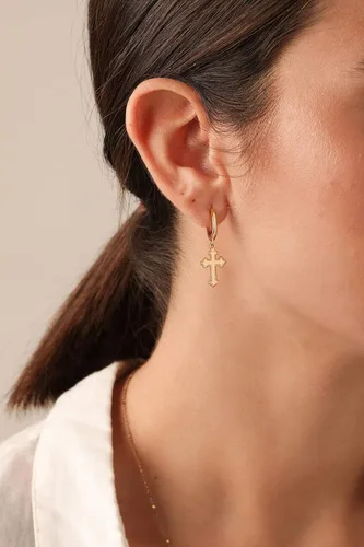 Miniatura 3 de VACRONA - Aretes tipo arracadas para mujer, chapados en oro de 14 quilates, diseño de aro de arracada