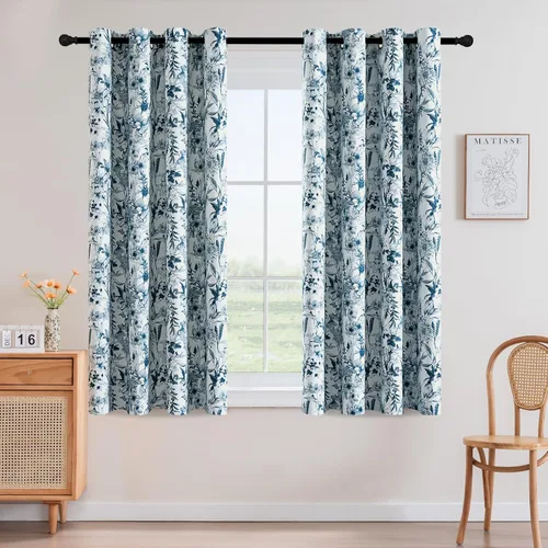 Miniatura 25 de H.VERSAILTEX Cortinas opacas de 63 pulgadas de largo, juego de 2 paneles de cortinas con estampado floral para sala de estar, cortinas de ventana