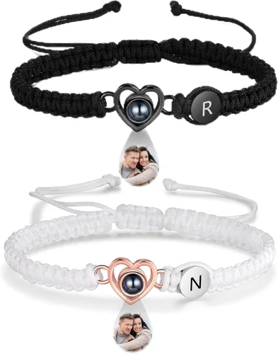 Pulsera con inicial personalizada con imagen en el interior, cuerda de proyección de fotos personalizada para hombres y mujeres, regalo