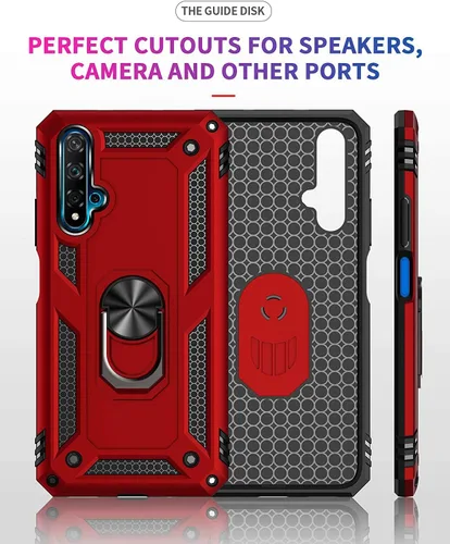 Miniatura 5 de YaHan Funda para Huawei Nova 5T/Honor 20, anillo giratorio de 360 grados, soporte híbrido resistente de doble capa a prueba de golpes, carcasa