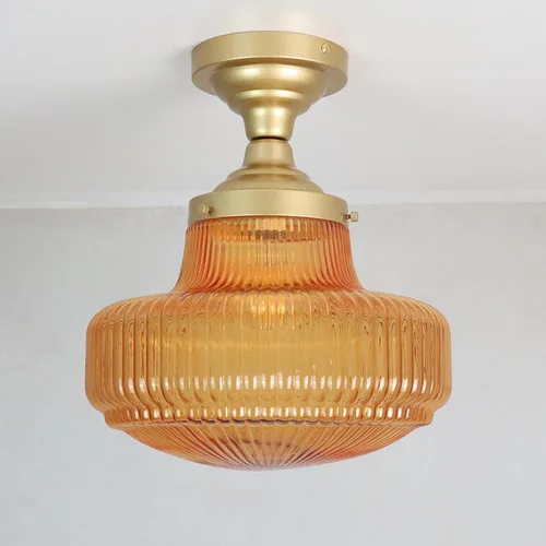 Miniatura 10 de CLAXY - Lámpara de techo moderna dorada con pantalla acanalada semiempotrada Dimmable E26 Based, Indoor Light, Ribbed Milk Glass Lampshade Light