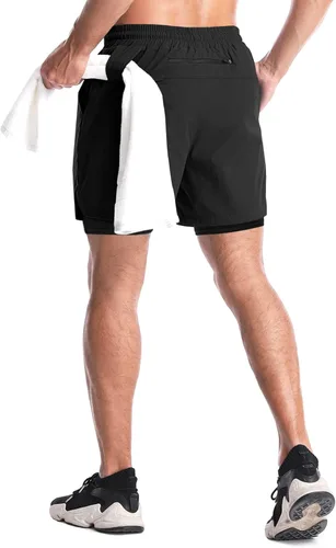 Miniatura 4 de Aolesy Pantalones cortos de correr 2 en 1 para hombre, pantalones cortos deportivos de entrenamiento para hombre, de secado rápido, ligeros