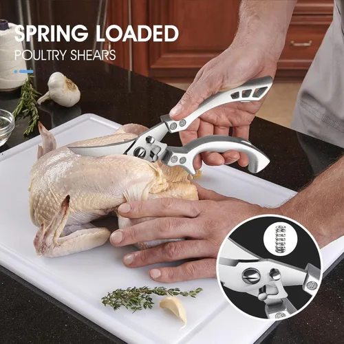 Miniatura 2 de PURPLEBIRD Tijeras para Aves de Corral Resistentes, Tijeras de Cocina Aptas para Lavavajillas, Tijeras de Cocina para Cortar Carne de Acero plateado