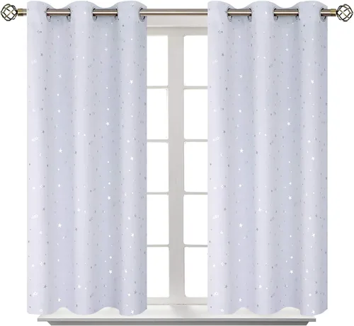 Miniatura 67 de BGment Cortinas opacas para dormitorio infantil, con aislamiento térmico, con ojales, estampado de estrellas plateadas, cortinas para oscurecer