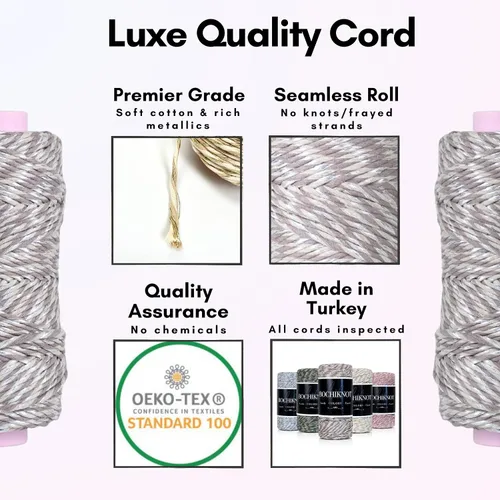 Miniatura 3 de BOCHIKNOT Cordón metálico de macramé, 0.118 in x 165 yardas, hilado con hilo dorado y plateado, ideal para manualidades de macramé, brillo de suero