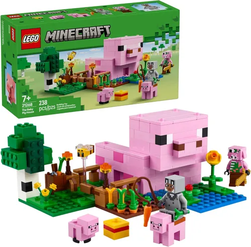 LEGO Minecraft - Figuras de juguete y juego de La Casa del Cerdito Bebé, juguete de construcción de Minecraft para niños, niños y niñas, a partir de