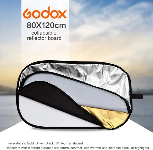 Miniatura 5 de GODOX Reflector de luz de disco portátil plegable 5 en 1 de 32 x 47 pulgadas con bolsa para estudio y fotografía, dorado, plateado, negro, blanco