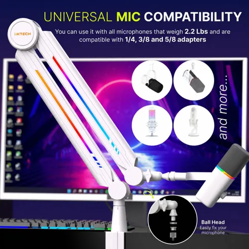 Miniatura 3 de IXTECH Brazo de brazo de micrófono RGB de perfil alto, soporte de micrófono de brazo de brazo elevado, soporte de micrófono ajustable con soporte