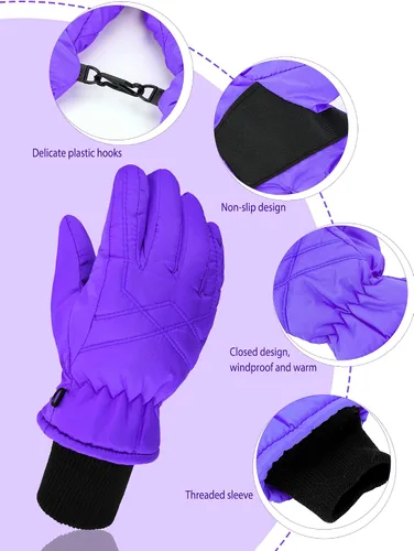 Miniatura 4 de 2 pares de guantes impermeables para niños, guantes de nieve cálidos para invierno, guantes de esquí para niños y niñas, resistentes al viento