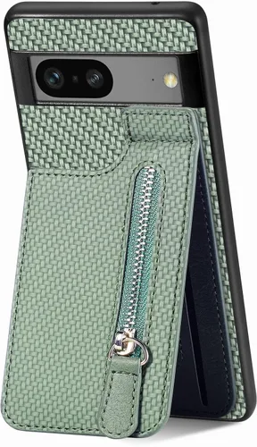 Miniatura 7 de LEMAXELERS Funda tipo cartera con cremallera y tarjetero para Google Pixel 7 Pro, piel sintética plegable con función atril magnético, cierre