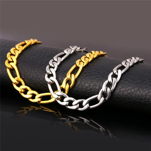Miniatura 3 de U7 Figaro Bracelet, Stainless Steel Figaro Chain Bracelet, Rope Chain Bracelet Stainless Steel 18K Gold Plated Wrist Chain for Men Women