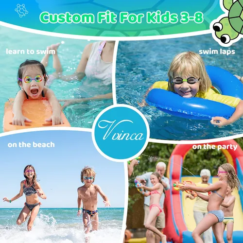 Miniatura 7 de Vvinca Gafas de natación para niños con correa de tela, sin enredos, sin dolor, antivaho para piscina, sin fugas, para niños y niñas