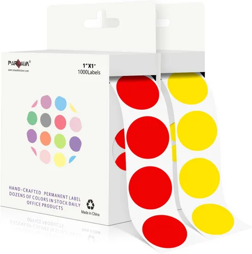Miniatura 35 de PARLAIM Pegatinas adhesivas permanentes redondas de 1 pulgada con código de color en forma de puntos, 1000 por rollo, caja dispensadora de Azul
