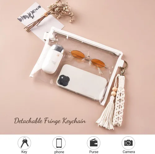 Miniatura 2 de Mkono Bolsa transparente aprobada para estadios, bolso pequeño para mujer con pulsera de macramé, bolsa cruzada transparente para conciertos