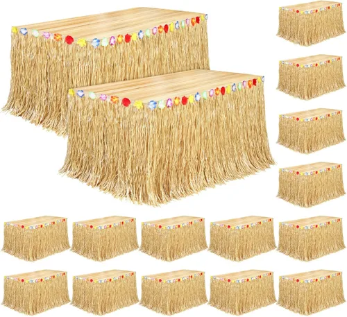 Miniatura 22 de Fovths Luau - Falda de mesa de hierba natural de 9 pies x 29.5 pulgadas, falda de mesa hawaiana para decoraciones de fiesta hawaiana tropical, Verde