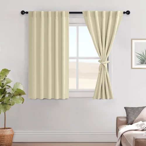 Miniatura 138 de Hiasan Cortinas opacas negras para dormitorio, cortinas opacas cortas de 45 pulgadas de largo, con aislamiento térmico, bolsillo para barra