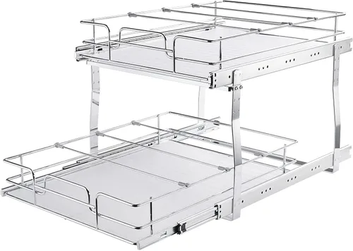 Miniatura 9 de VEVOR Organizador de Gabinete Extraíble de 2 Niveles 18.7"An×21"Pr×3.2"Al, Estantes de Despensa Deslizables de Servicio Pesado, Cajones Deslizantes