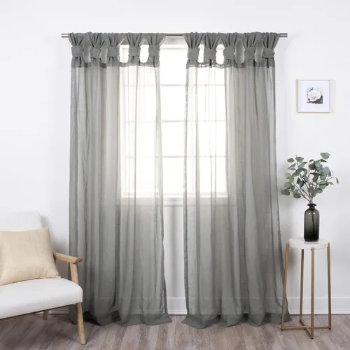 Miniatura 12 de Best Home Fashion Juego de 2 cortinas traslúcidas de lino sintético con pestaña torcida, tratamiento de ventana para sala de estar, comedor, Gris