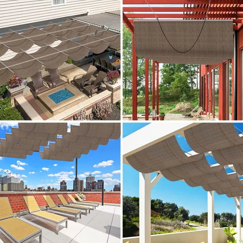 Miniatura 2 de SunnyRoyal Toldo retráctil para pérgola de 7 x 14 pies, toldo de repuesto con herrajes para patio, porche, jardín, al aire libre Marrón