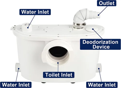 Miniatura 7 de 500pro - Bomba maceradora con cuchillas impulsoras, bomba de alcantarillado, 3 conexiones para baño, fregadero, sótano, eliminación de agua