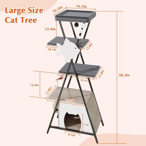 Miniatura 8 de HavenlyYouth Árbol moderno para gatos de interior, torre alta para gatos con condominio, árbol para gatos de varios niveles con cueva, tabla