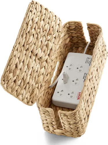Tidita Caja organizadora de cables de mimbre con tapa, caja organizadora de cables de 15 pulgadas y caja de regletas para gestión de cables