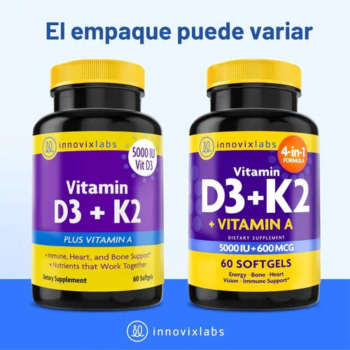 Miniatura 9 de InnovixLabs Vitamina D3 K2-5000 IU Vitamina D3 Plus 600 mcg Vitamina K2 MK4 y MK7 para la máxima absorción de calcio, apoya la salud ósea, inmune