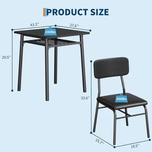 Miniatura 2 de IDEALHOUSE Juego de mesa de comedor de 3 piezas para 2 con estante de almacenamiento, mesa de cocina de madera con juego de 2 sillas tapizadas