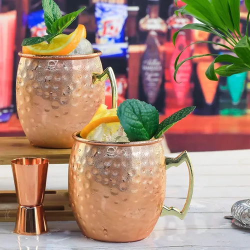 Miniatura 5 de SuproBarware Moscow Mule - Juego de 2 tazas de acero inoxidable de 18 onzas, aptas para alimentos, martilladas, ideales para cócteles, agua