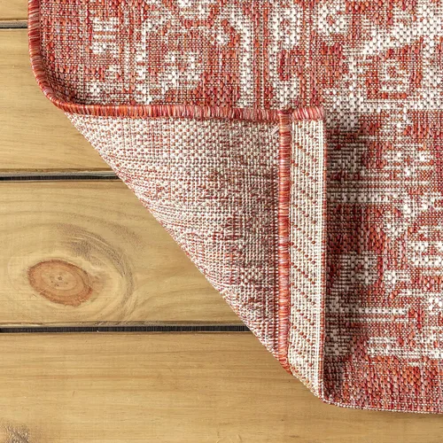 Miniatura 4 de JONATHAN Y Boho Medallion Alfombra de Área para Interiores y Exteriores 3 x 5 pies Rojo/Taupe, Malta Tejido Texturizado para Patio Trasero, Patio