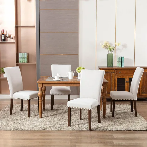 Miniatura 2 de COLAMY Juego de 2 sillas de comedor tapizadas, sillas laterales estilo Parsons con ribete de cabeza de clavo y patas de madera maciza, cómoda tela
