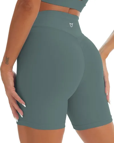 TomTiger - Pantalones cortos para yoga de mujer con control de abdomen, cintura alta malla tipo ciclista para entrenamiento que levantan los glúteos