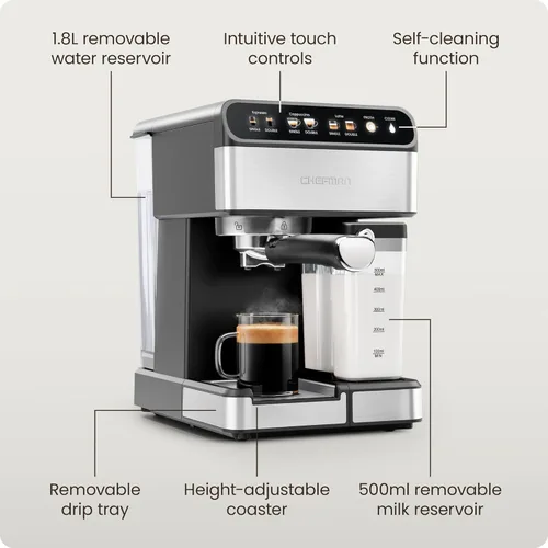 Miniatura 7 de Chefman CaféMaster Pro - Máquina de café expreso, prepara shots individuales o dobles, cafetera con espumador de leche integrado para capuchino