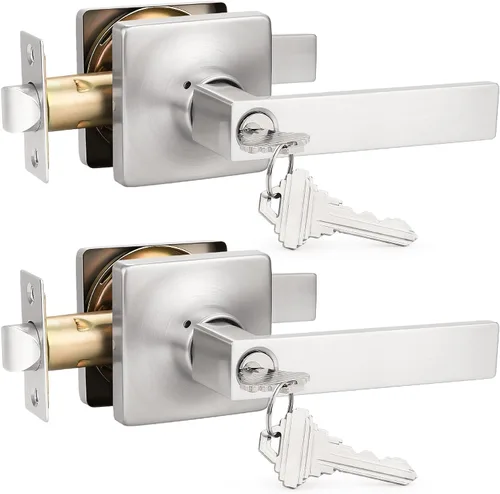 Miniatura 10 de GOBEKOR Paquete de 1 palanca de paso, manijas de puerta rectas de níquel satinado para cerradura de puerta de armario, manija cuadrada de puerta