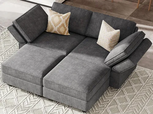 Miniatura 21 de Belffin - Sofá seccional modular con cama oculta, sofá seccional convertible para sala de estar. Sofá color gris claro