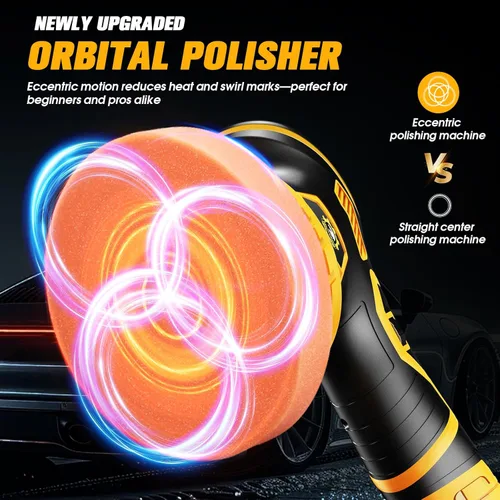Miniatura 7 de Kit de pulidor inalámbrico para automóvil [2 baterías de 2000 mAh 21 V y 18 accesorios] Diseño orbital de 6 velocidades, pantalla LED, herramienta