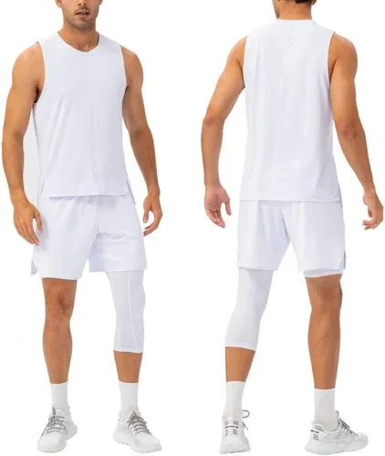 Miniatura 30 de Pantalones de compresión para hombre, mallas de compresión de una pierna para baloncesto, capri 3/4, leggings atléticos, capa base de secado fresco
