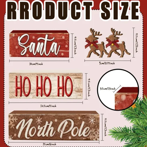 Miniatura 6 de 4 piezas de decoraciones navideñas para interiores – Decoración de mesa de alce de madera para el hogar – Centro de mesa de Navidad para mesa