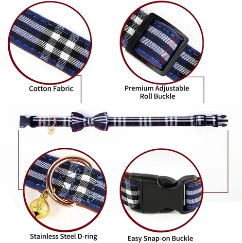 Miniatura 2 de Yizepet Collar de perro con moño - Collar ajustable para mascotas con hebilla de plástico, patrón elegante para perros pequeños, medianos o grandes