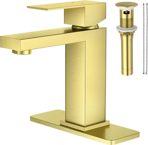 Faustina Grifo de baño de oro cepillado, grifo de un orificio con una sola manija con drenaje emergente Dorado