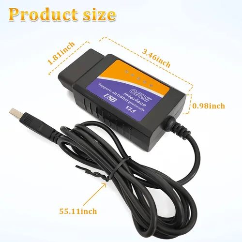 Miniatura 2 de Adaptador de cable de diagnóstico OBDII USB V1.5 Escáner OBD2 para múltiples marcas CAN-Bus para Windows, escáner de fallas de coche OBDII, tester