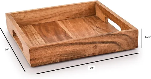 Miniatura 6 de Samhita Bandeja de madera de acacia con asas, bandeja de madera para servir, bandeja de aperitivos, bandeja de desayuno, ideal para desayuno, café