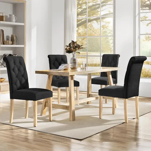 Miniatura 19 de Yaheetech Juego de 2 sillas de comedor tapizadas de tela con respaldo alto y patas de madera maciza para cocina, sala de estar, restaurante